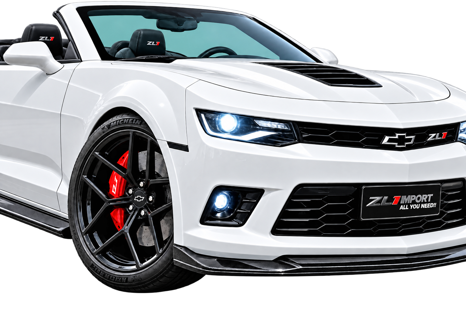 Carro esportivo branco em três quartos dianteiro