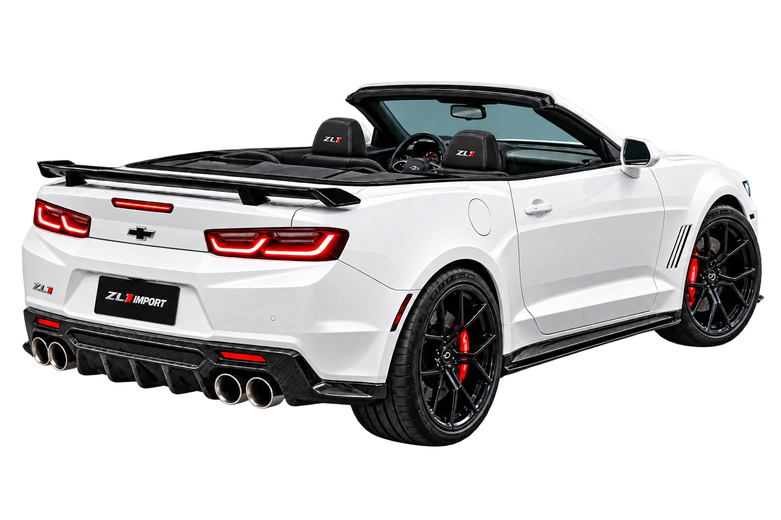 Carro esportivo branco traseiro com lanternas acesas